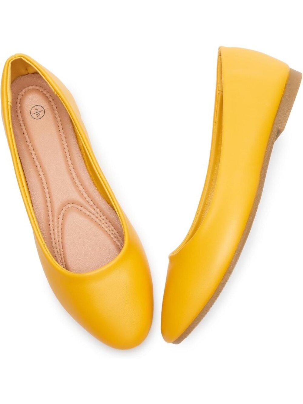 Women's Yellow PU Leather Non Slip Low Heel Slip on Ballet Loafer Flat Shoes